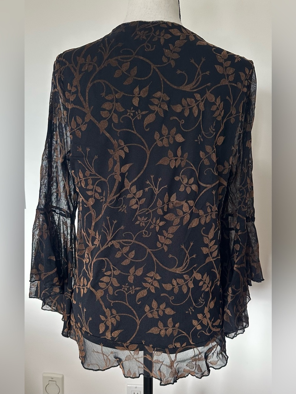 Sheer Mesh Bell Sleeve Floral Tunic Top Large Boho Dark Fairy goth Witchy - Picture 5 of 13
